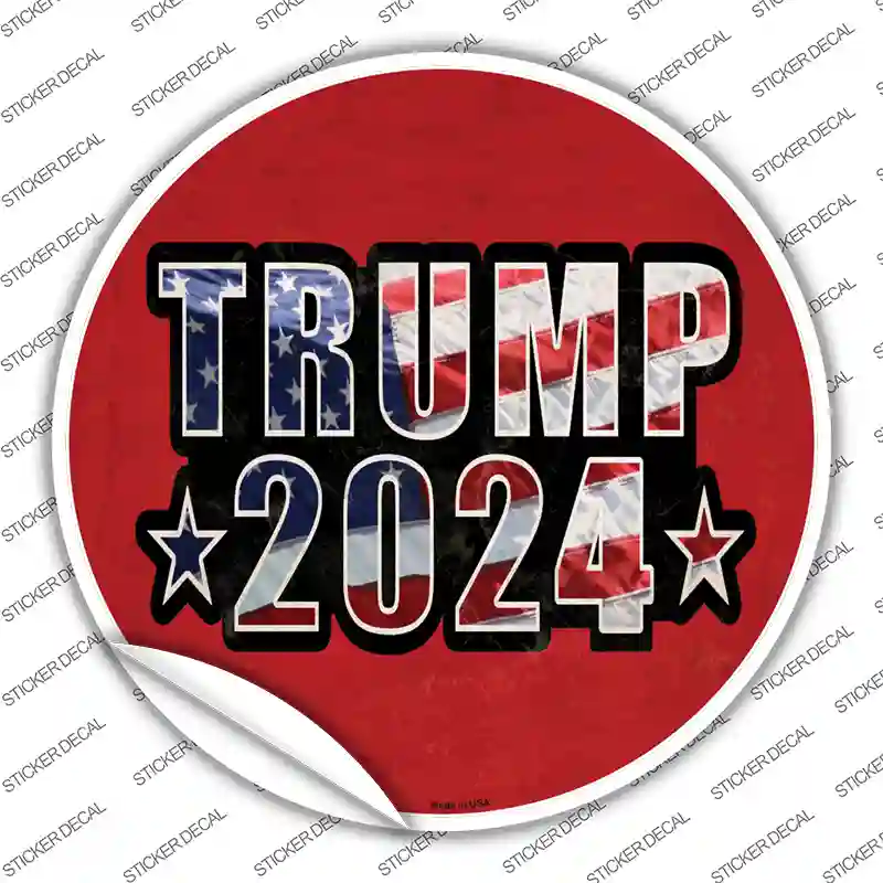 Trump 2024 American Flag Novelty Circle Sticker Decal