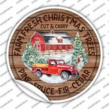 Farm Fresh Christmas Trees Red Novelty Circle Sticker Decal