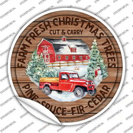 Farm Fresh Christmas Trees Red Novelty Circle Sticker Decal