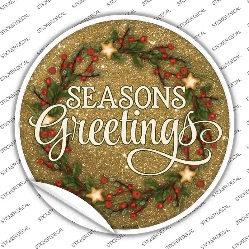 Seasons Greetings Glitter Novelty Circle Sticker Decal