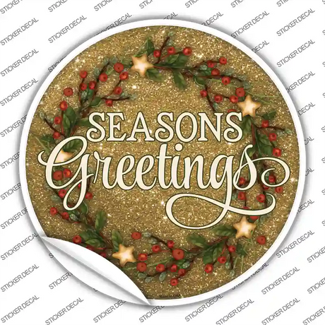 Seasons Greetings Glitter Novelty Circle Sticker Decal
