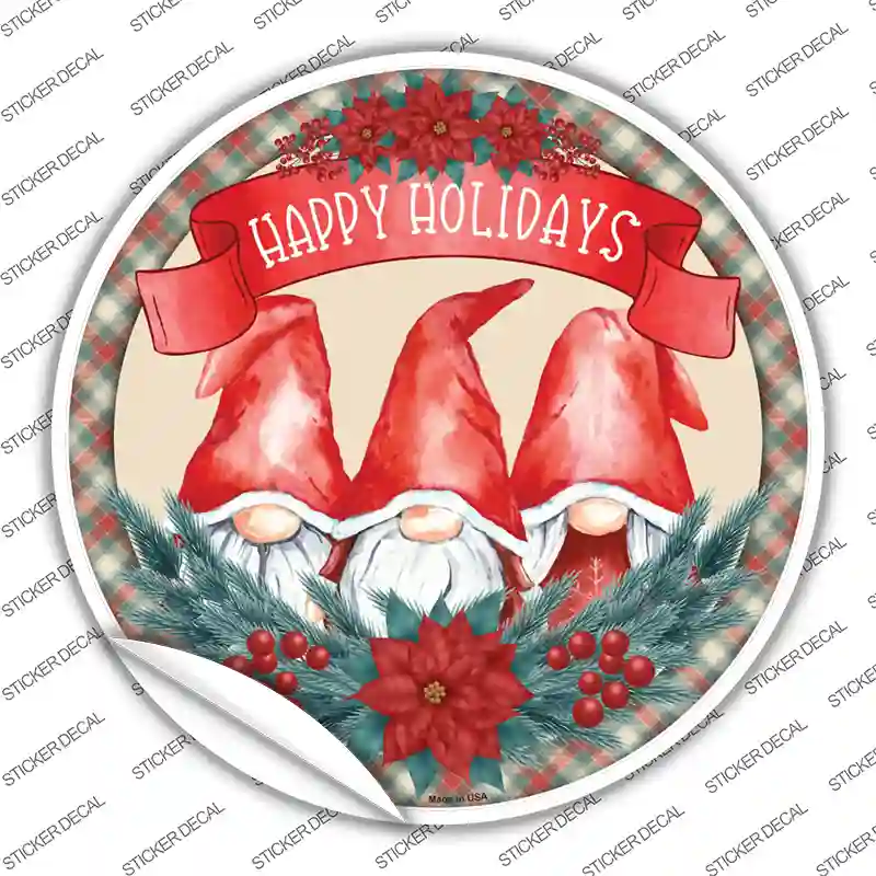Happy Holidays Gnomes Novelty Circle Sticker Decal