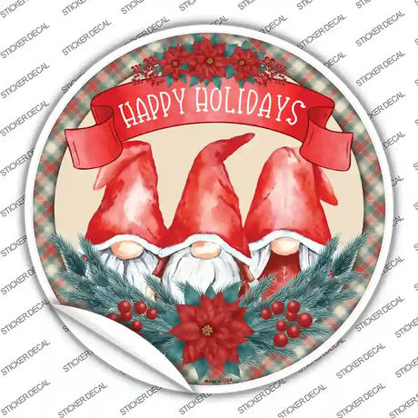 Happy Holidays Gnomes Novelty Circle Sticker Decal