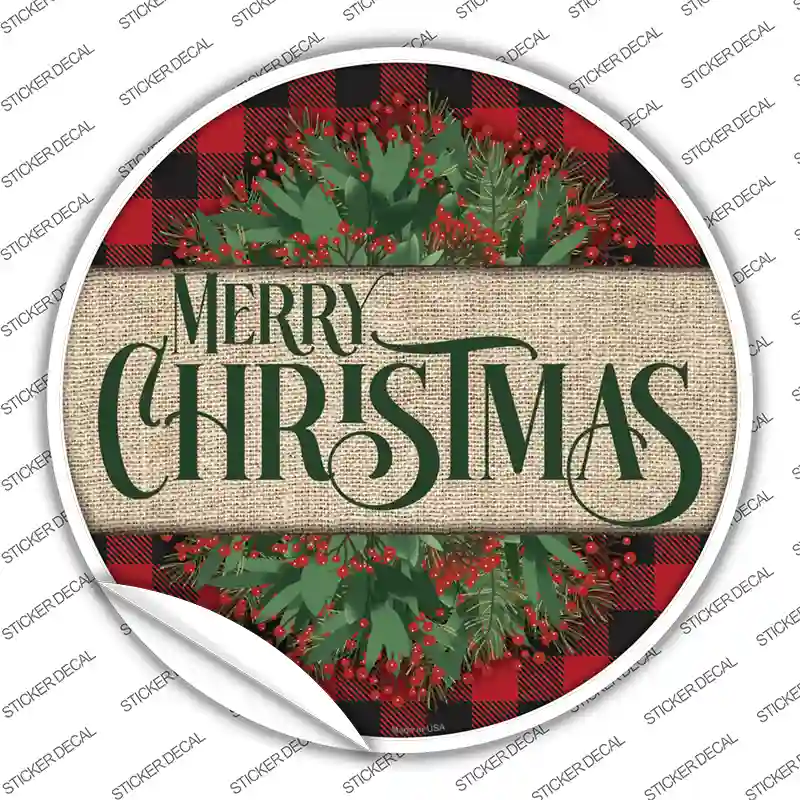 Merry Christmas Red Novelty Circle Sticker Decal