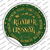 Reindeer Crossing Green Novelty Circle Sticker Decal
