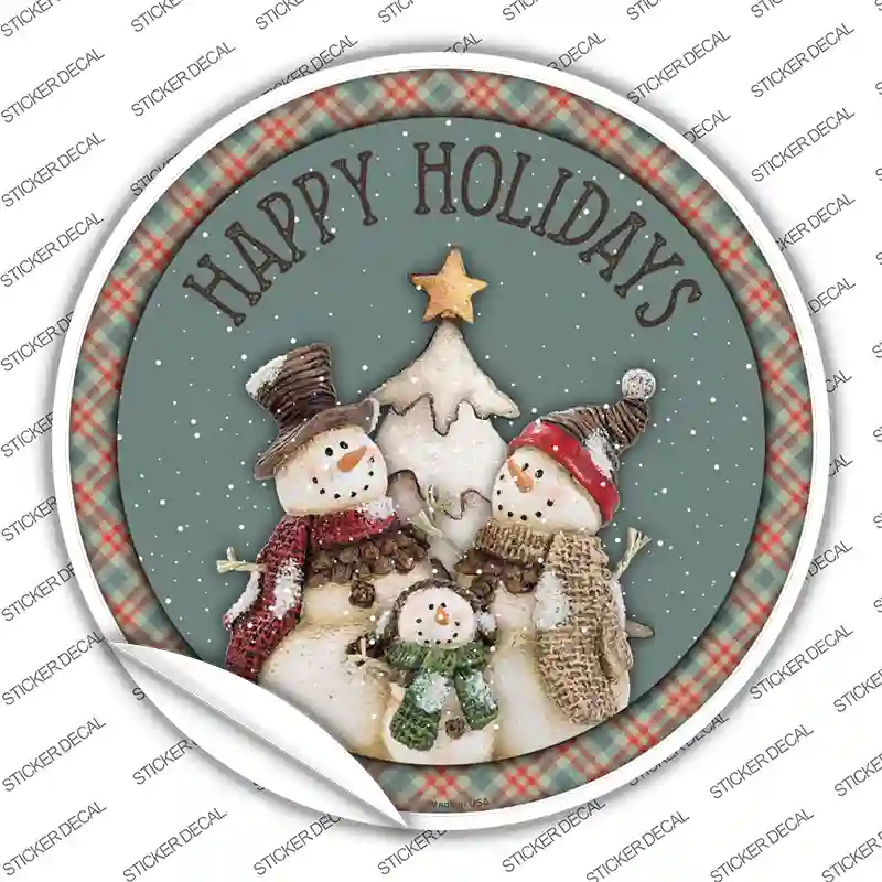Happy Holidays Snowman Novelty Circle Sticker Decal