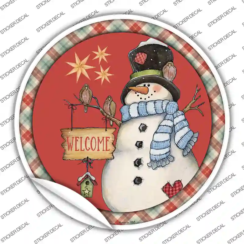 Welcome Snowman Novelty Circle Sticker Decal