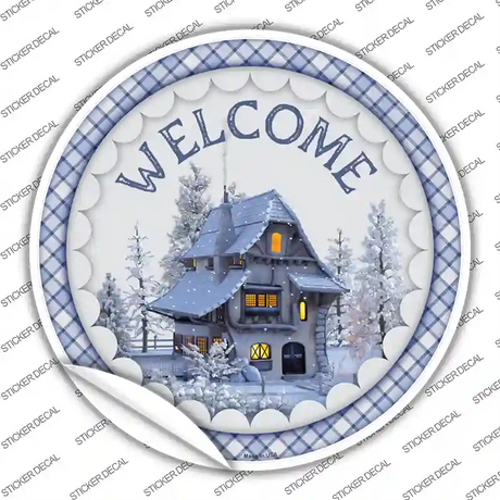 Welcome Snowy House Novelty Circle Sticker Decal
