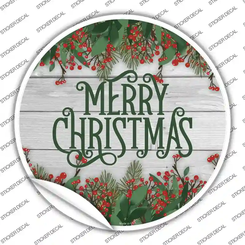 Merry Christmas Green Novelty Circle Sticker Decal