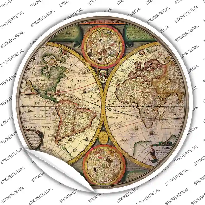 World Hemispheres Map Novelty Circle Sticker Decal