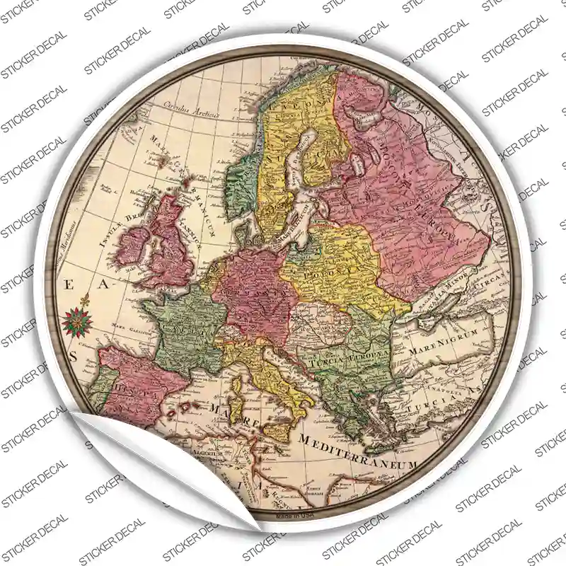 Europe Map Novelty Circle Sticker Decal