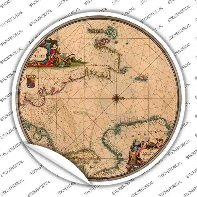 North Sea Map Novelty Circle Sticker Decal