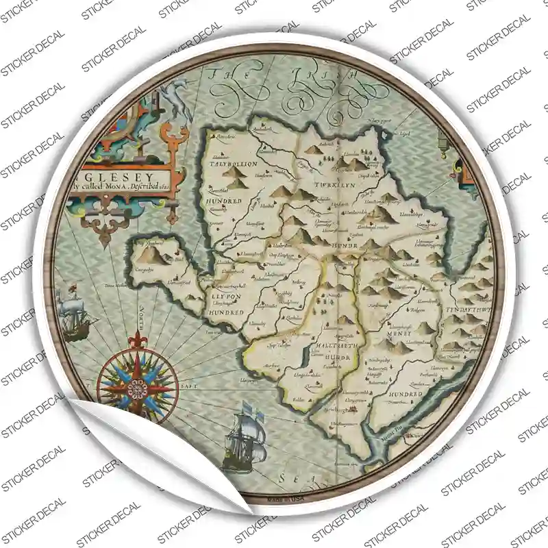 Isle of Anglesey Map Novelty Circle Sticker Decal