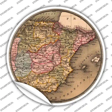 Spain Map Novelty Circle Sticker Decal