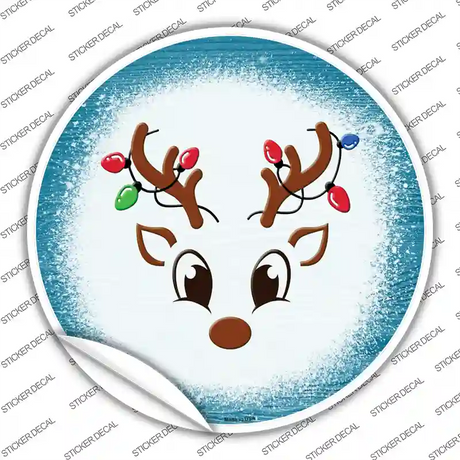 Blue Reindeer Face Novelty Circle Sticker Decal