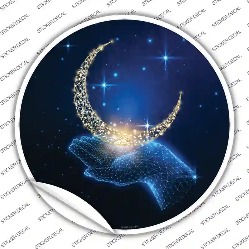 Moon In Hand Novelty Circle Sticker Decal