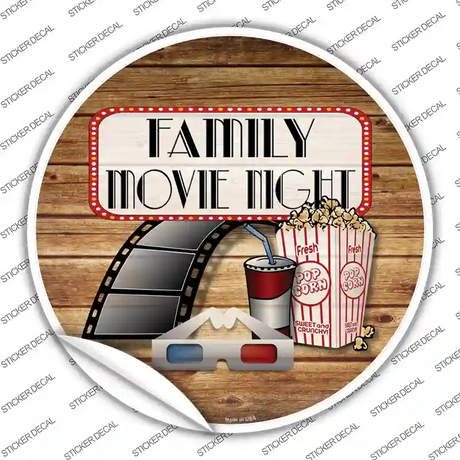 Family Movie Night Novelty Circle Sticker Decal