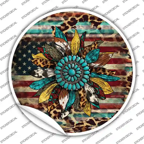 Turquoise Concho Sunflower Novelty Circle Sticker Decal