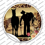 Cowboy With Horse Silhouette Novelty Circle Sticker Decal