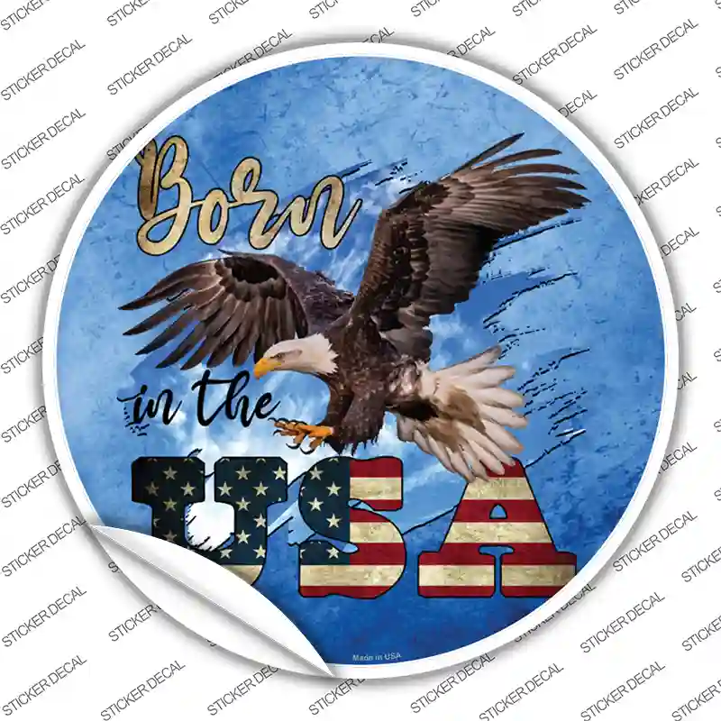 Eagle Born In The USA Blue Novelty Circle Sticker Decal