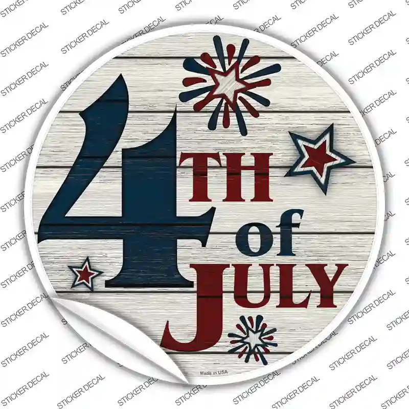 4th Of July White Wood Novelty Circle Sticker Decal