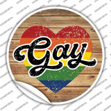 Gay Heart On Wood Novelty Circle Sticker Decal