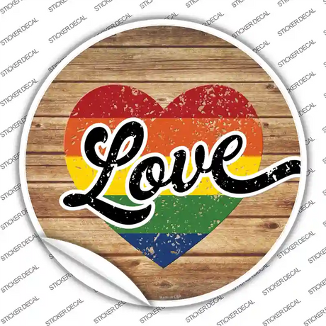 Love Heart On Wood Novelty Circle Sticker Decal