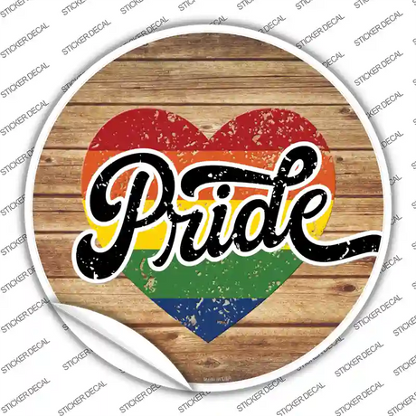 Pride Heart On Wood Novelty Circle Sticker Decal