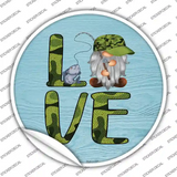Camo Love Fishing Gnome Novelty Circle Sticker Decal