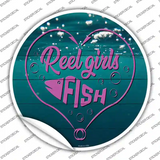 Reel Girls Fish Heart Novelty Circle Sticker Decal