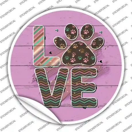 Love Paw Print Novelty Circle Sticker Decal