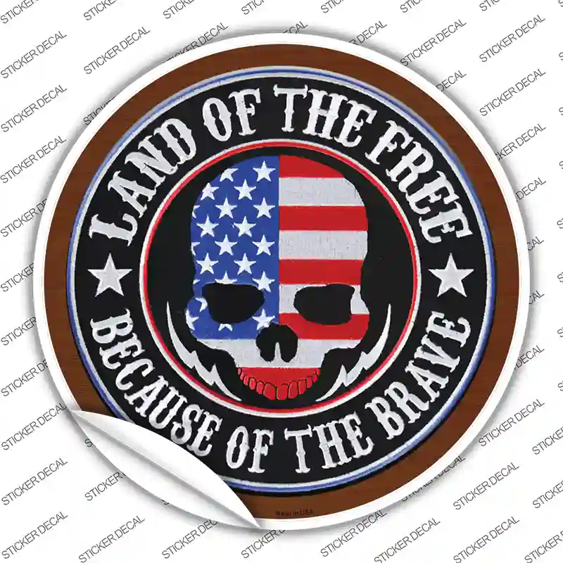 Land Of The Free American Skull Novelty Circle Sticker Decal