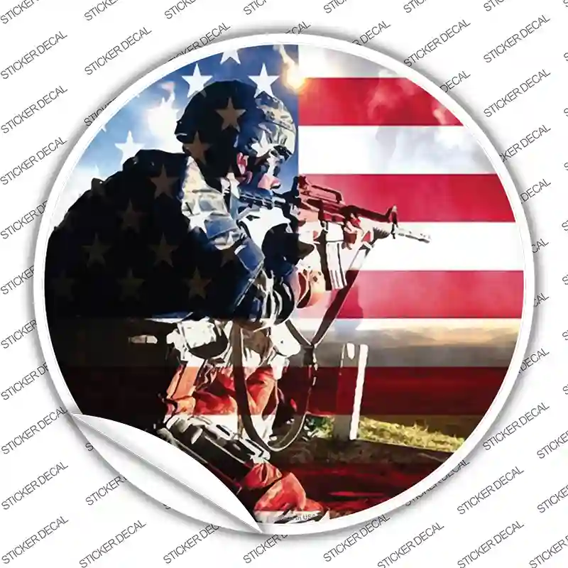 Soldier American Flag Novelty Circle Sticker Decal