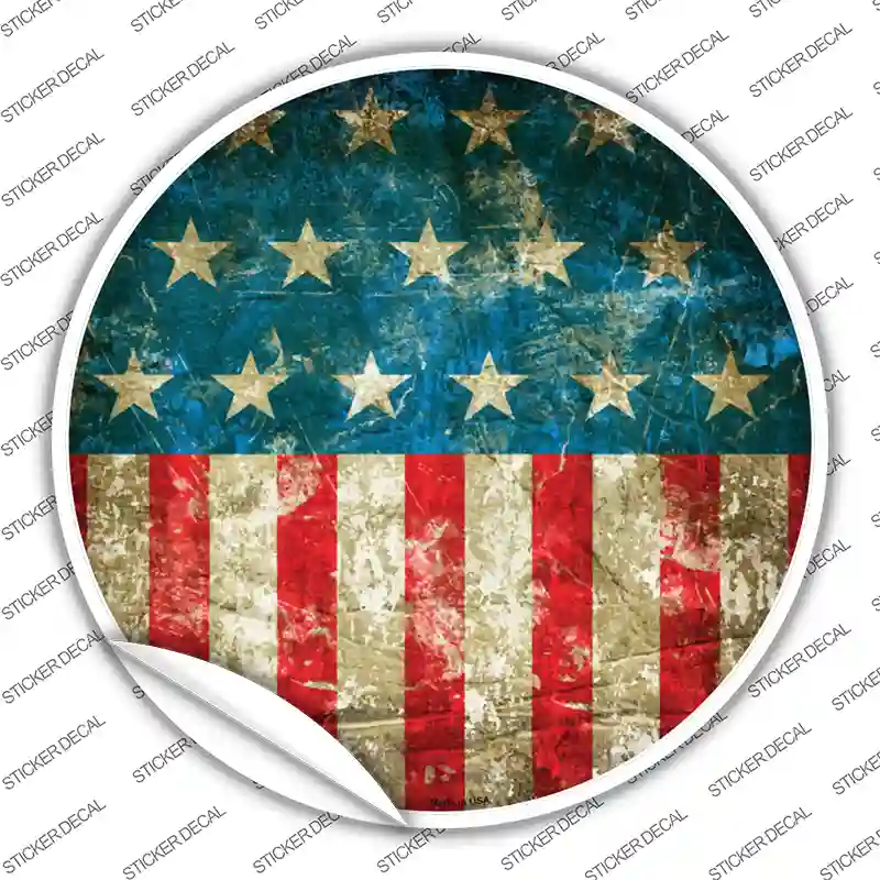 American Flag Distressed Novelty Circle Sticker Decal