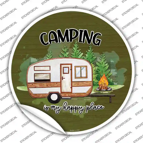 Camping Is My Happy Place Novelty Circle Sticker Decal