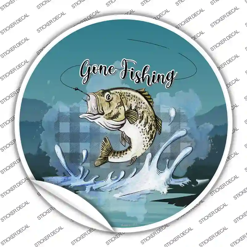 Gone Fishing Novelty Circle Sticker Decal