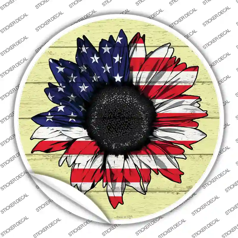 American Flag Sunflower Novelty Circle Sticker Decal