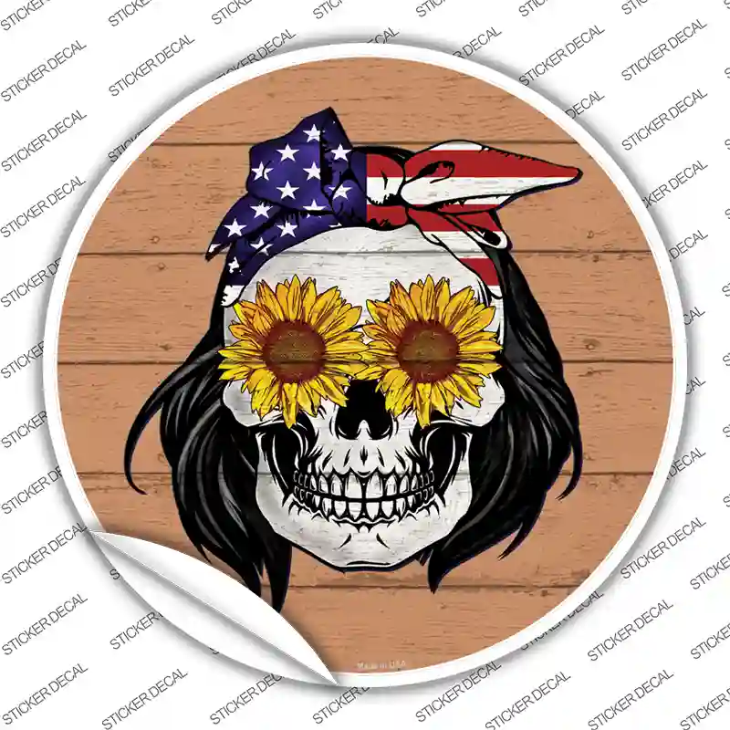 Sunflower Skull Novelty Circle Sticker Decal