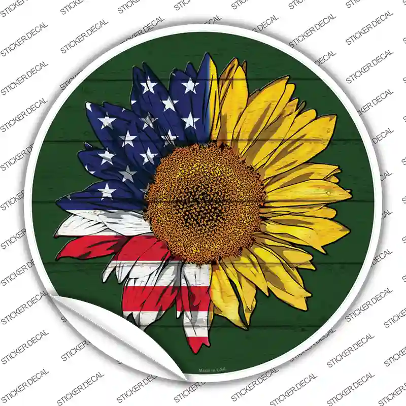 Sunflower Half American Flag Novelty Circle Sticker Decal