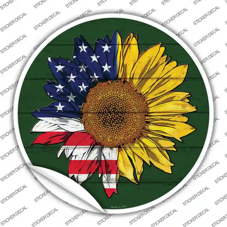 Sunflower Half American Flag Novelty Circle Sticker Decal
