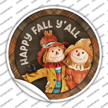 Happy Fall Yall Scarecrow Novelty Circle Sticker Decal