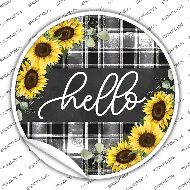 Hello Sunflowers Novelty Circle Sticker Decal