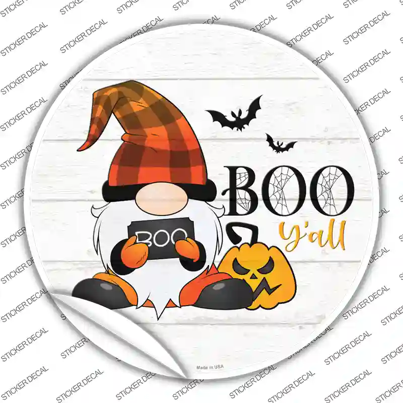 Boo Yall Spooky Gnome Novelty Circle Sticker Decal