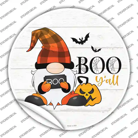 Boo Yall Spooky Gnome Novelty Circle Sticker Decal