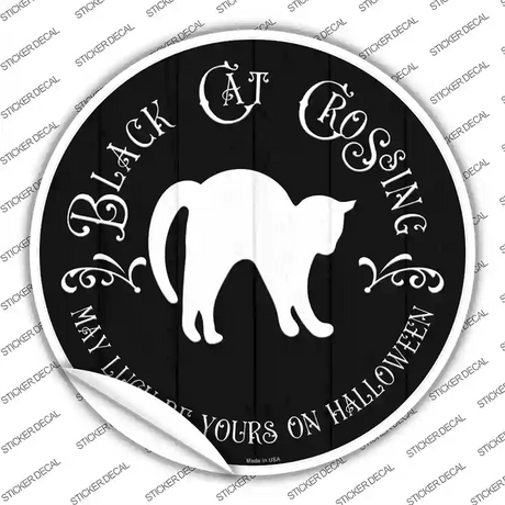 Black Cat Crossing Novelty Circle Sticker Decal