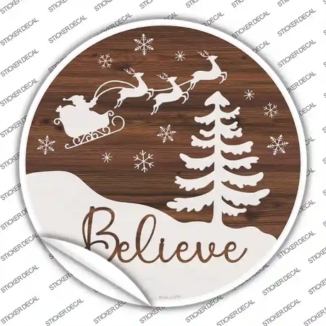 Believe Santa Sleigh Novelty Circle Sticker Decal