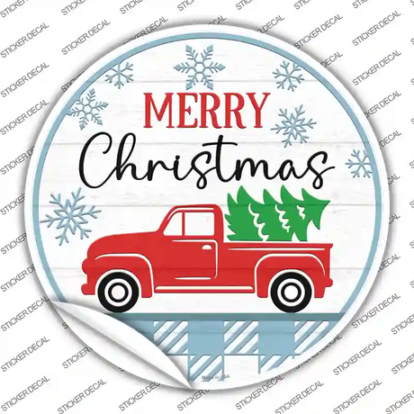 Merry Christmas Truck With Tree Novelty Circle Sticker Decal
