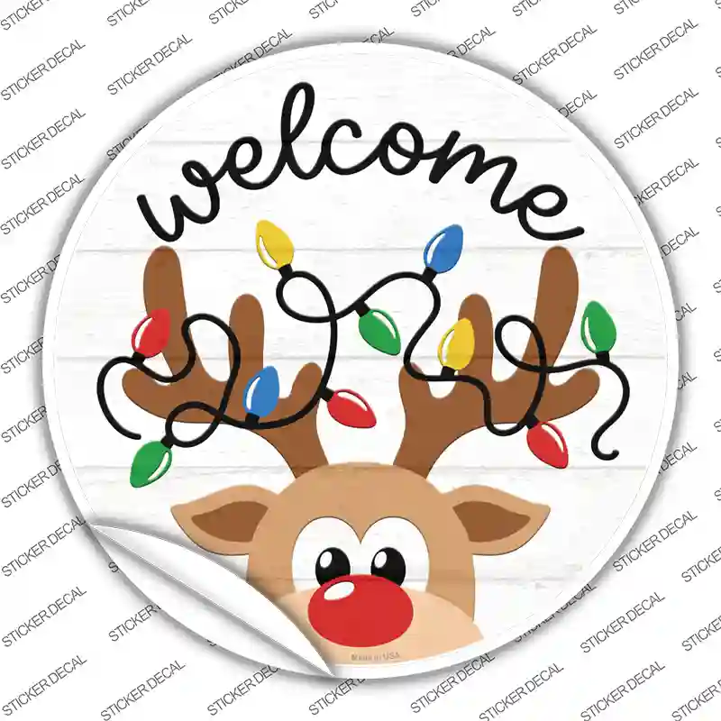 Welcome Reindeer Novelty Circle Sticker Decal