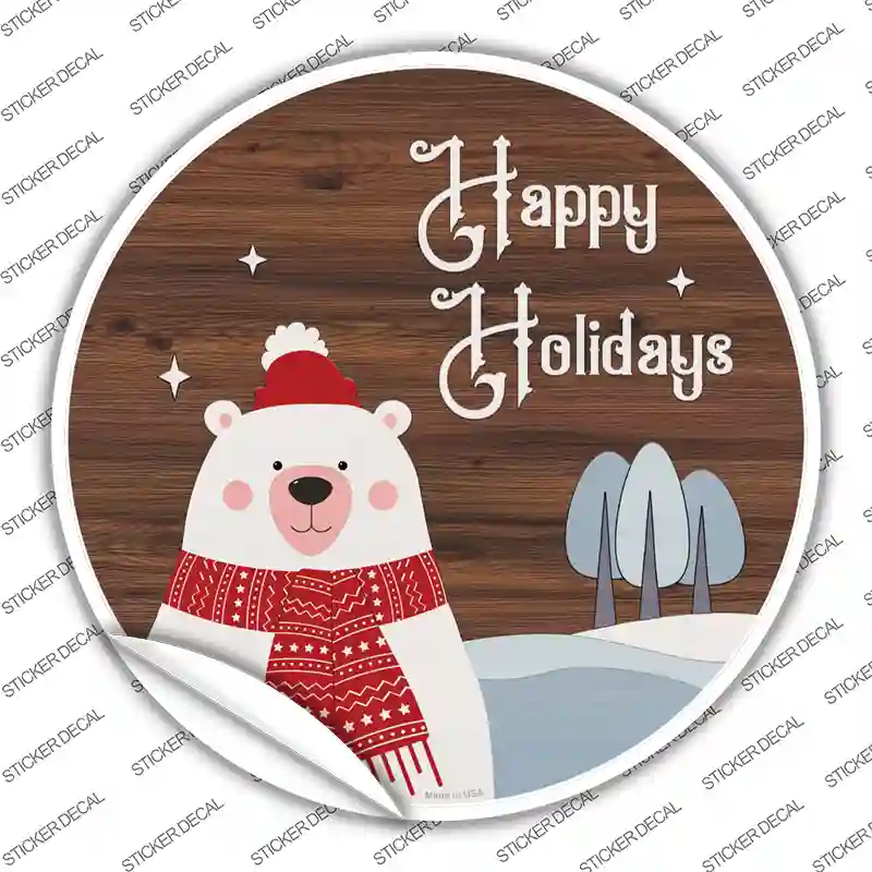 Happy Holidays Polar Bear Novelty Circle Sticker Decal
