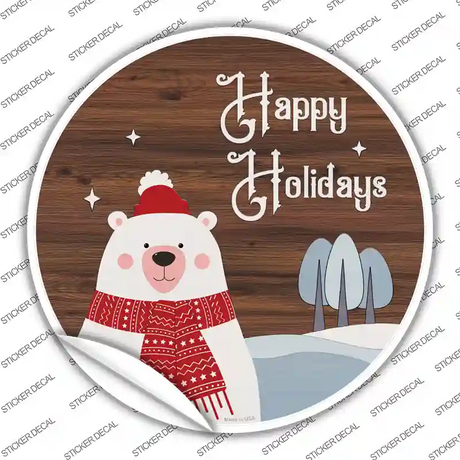 Happy Holidays Polar Bear Novelty Circle Sticker Decal
